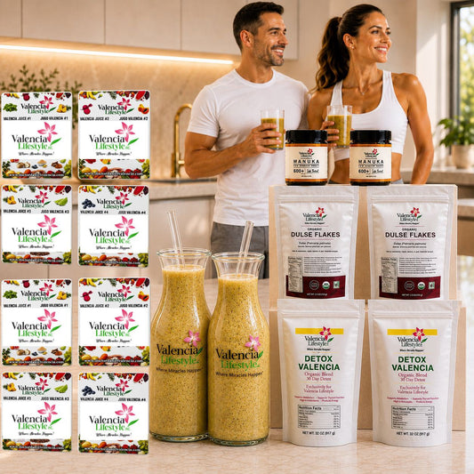 .Combo 222: Two Manuka 4.4 oz, Two 50oz Glass Jars w/straws, Two Alga Dulce, Two Detox and 2 Pair Magnets
